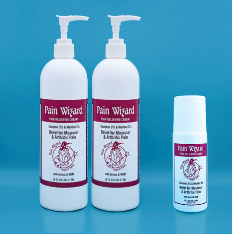 Buy 2 Pain Wizard 16oz pump bottles – Receive 1 - 3oz Roll-on FREE!